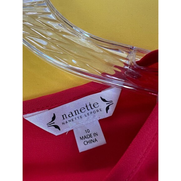 Nanette Lepore Gathered Waist Dress Womens 10 Red Knee-Length 3/4 Sleeves NWT - Picture 6 of 8